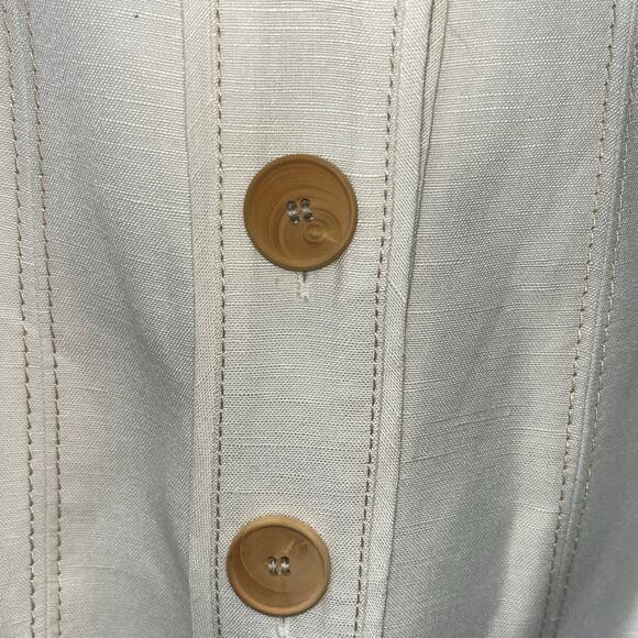 Kasper Women's 4P White Linen Collarless Jacket Blazer With Camel Stitching - Picture 7 of 7